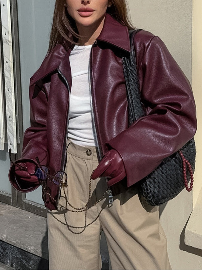 Vintage motorcycle style matte leather jacket