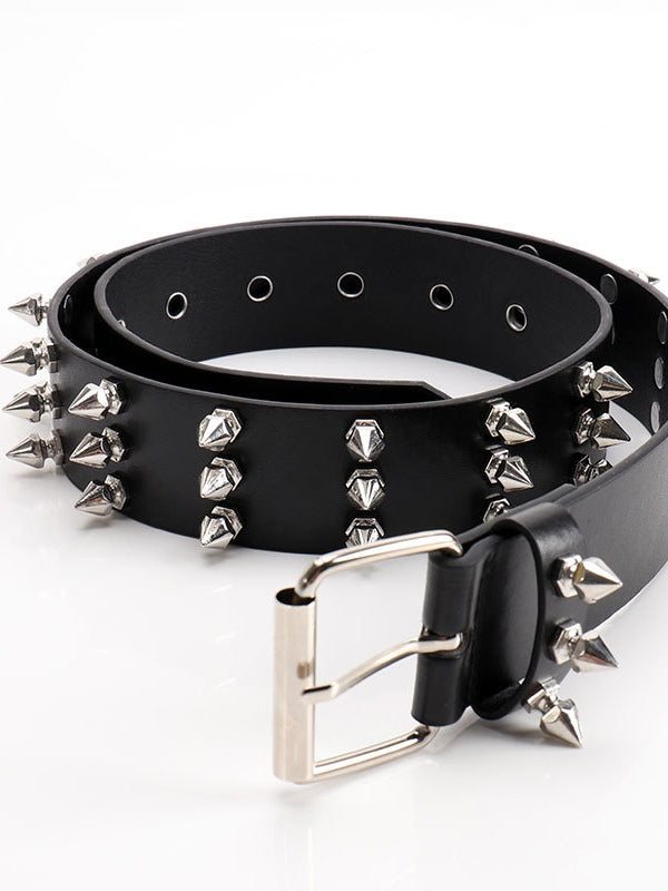 Three-row pointed bead rivet women's belt