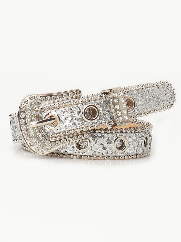 Trendy and unique rhinestone buckle women's belt