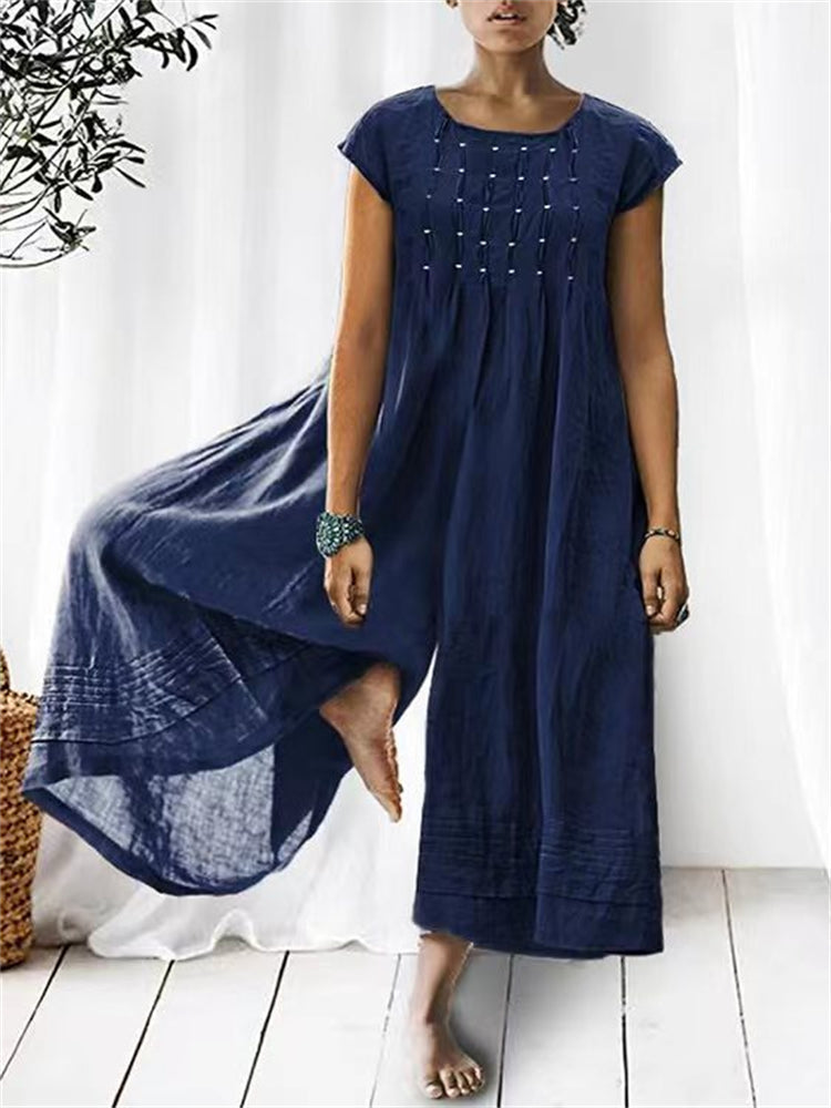 Pintacked Pleated Wide Leg Jumpsuit