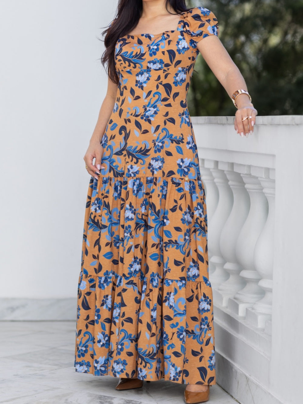 Square Neck Printed Maxi Dress