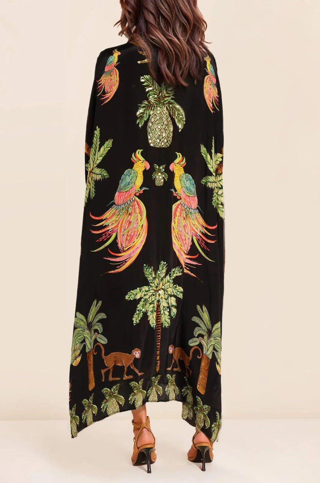 Unique Drop Shoulder Sleeve Coconut Tree Printed Dress
