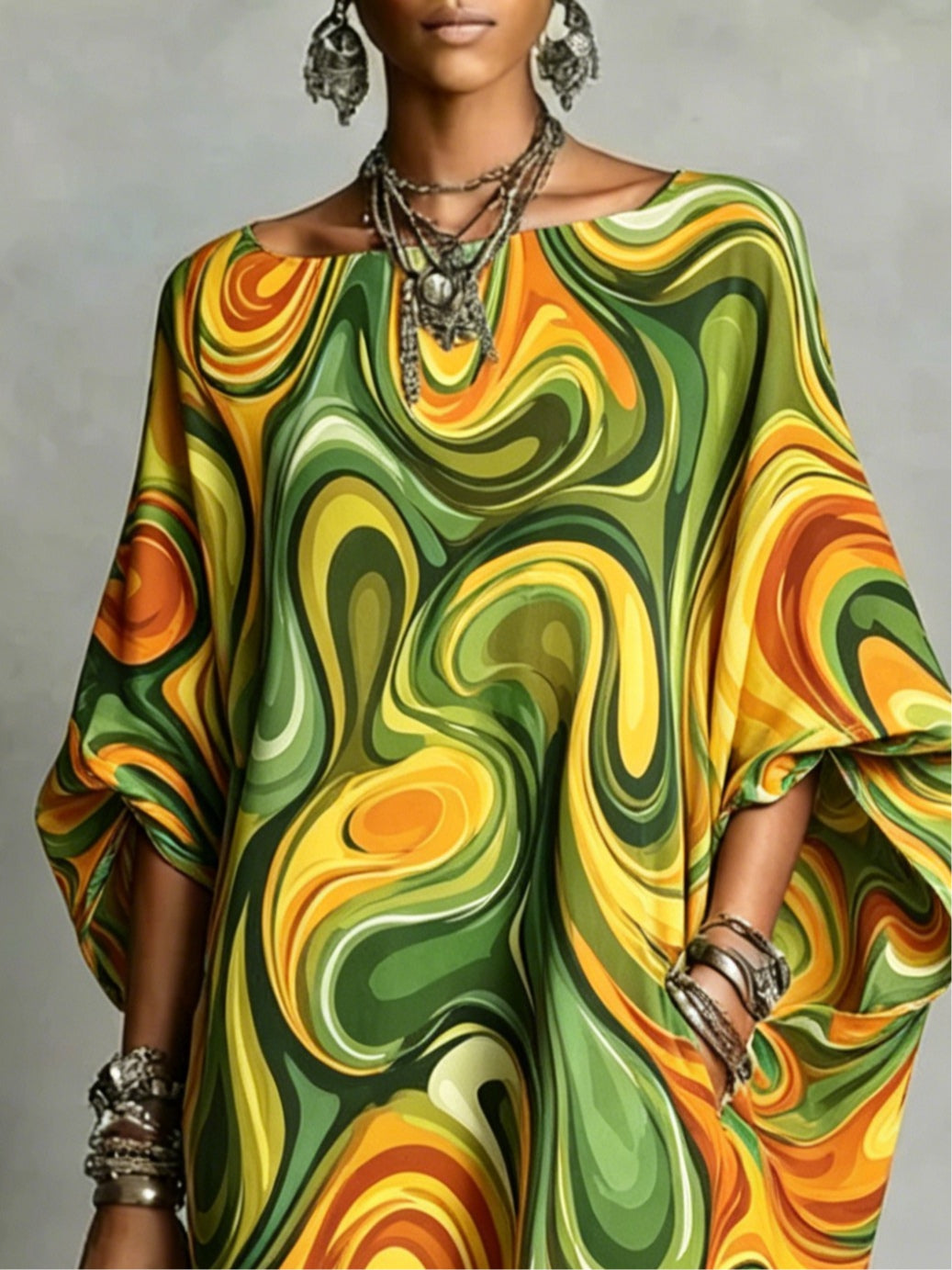 Retro Abstract Print Loose Mini Dress