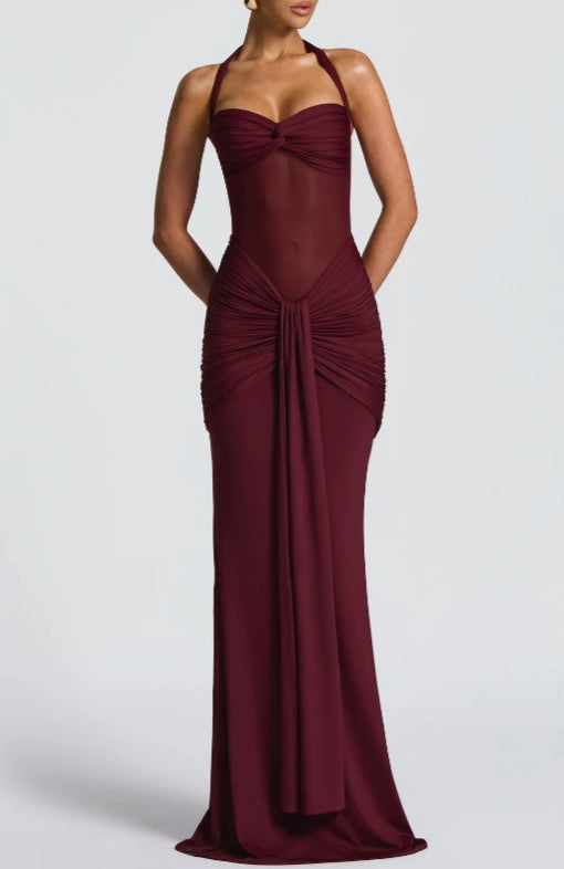 Strapless Lace-up Maxi Dress
