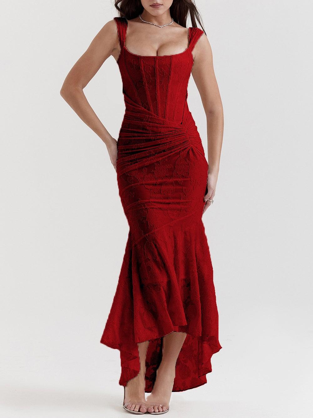 Red bell floral maxi dress