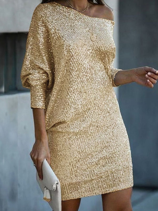 Elegant Sequined Off-shoulder Mini Dress