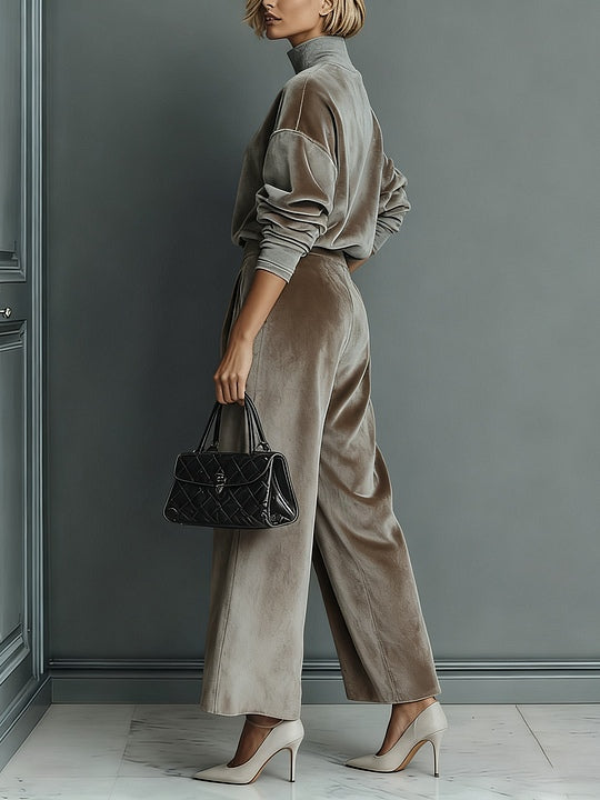 Women's turtleneck casual warm velvet suit