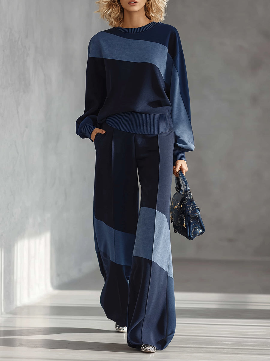 Navy casual sports sweatshirt and sweatpants set