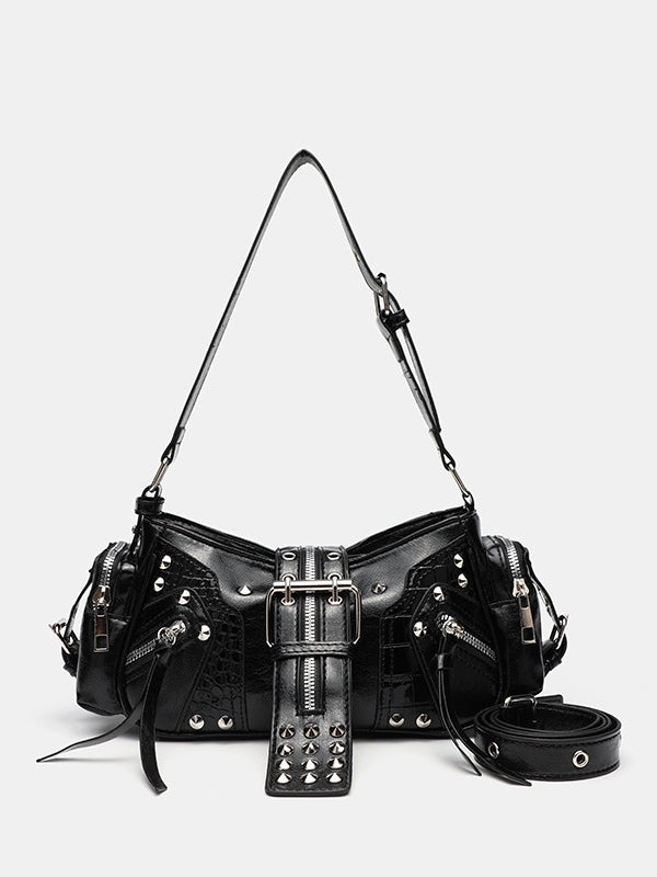 Rivet one-shoulder commuter crossbody motorcycle bag