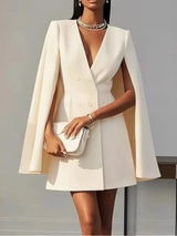 Commuter double-breasted cape-style solid color suit dress