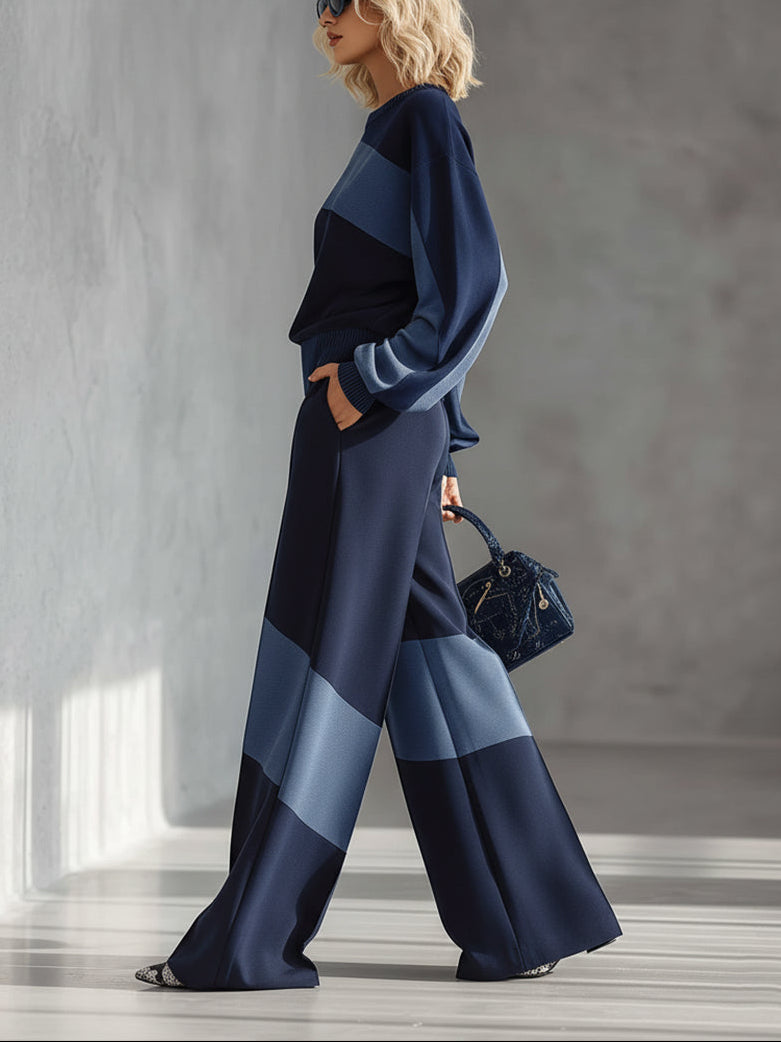 Navy casual sports sweatshirt and sweatpants set