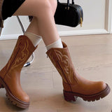 Retro soft leather thick-soled versatile mid-calf boots star_border