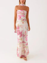 Digital print backless dress