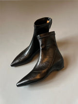 Pointed-toe soft leather stretch boots with back zipper wedge boots