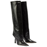 Stone-patterned pointed-toe stiletto boots