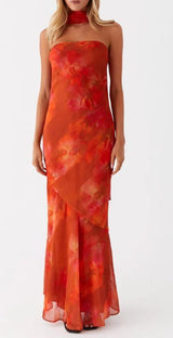 Digital print backless dress