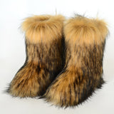 Faux raccoon fur mid-calf boots