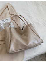 Large-capacity soft leather shoulder bucket bag