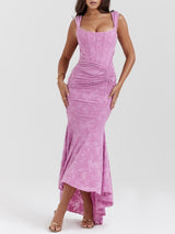 Taro powder bell floral maxi dress