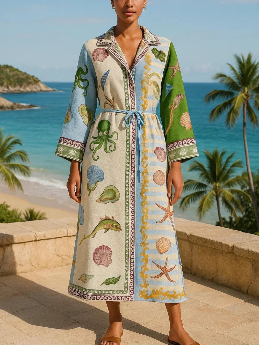 Belted Printed Twill Midi Shirt Dress