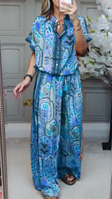 Round Neck Printed Loose Casual Suit