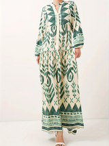 Printed lantern sleeves loose dress