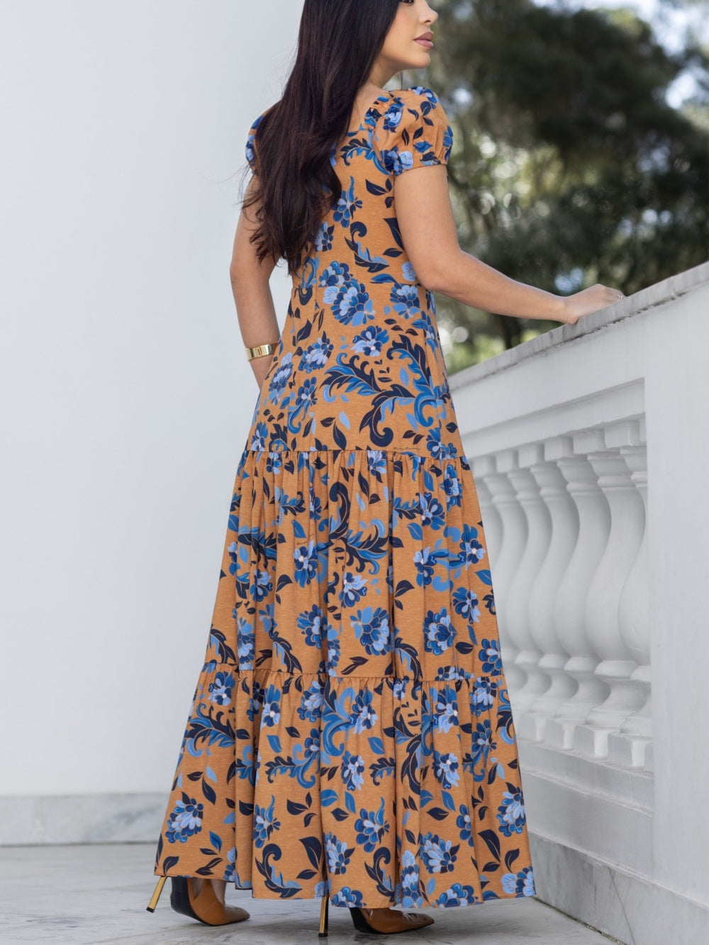 Square Neck Printed Maxi Dress