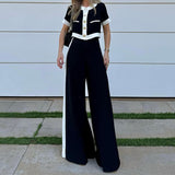 Stylish Casual Short Top & Straight-Leg Pants Two-Piece Set