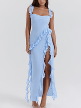 Soft blue ruffle maxi dress