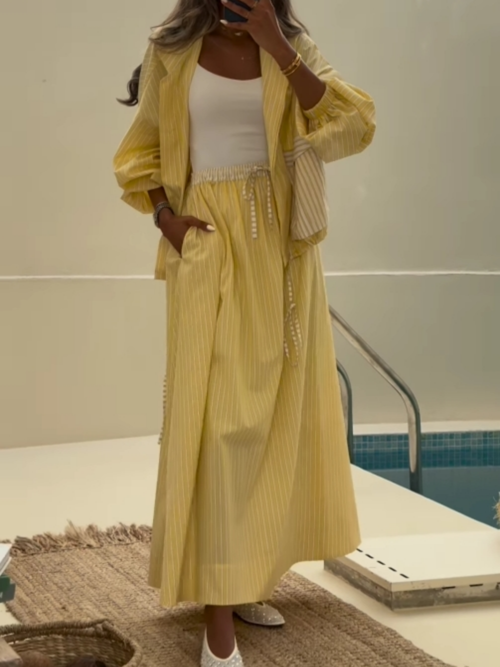 Yellow striped casual set