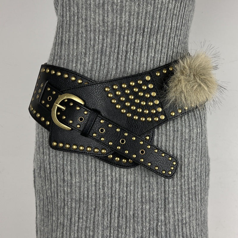 Women's Fur Belt Retro Versatile Faux Leather Belt