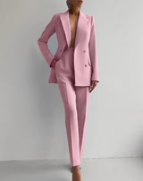 Casual Commuting Solid Color Blazer & High Waist Pants Set