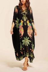 Unique Drop Shoulder Sleeve Coconut Tree Printed Dress