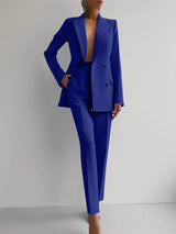 Casual Commuting Solid Color Blazer & High Waist Pants Set