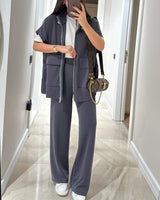 Casual Waist Stretch Detail Top & Pants Two-Piece Set