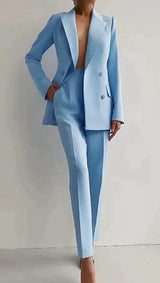 Casual Commuting Solid Color Blazer & High Waist Pants Set