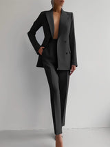 Casual Commuting Solid Color Blazer & High Waist Pants Set