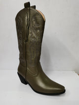 Embroidered Pointed Toe Thick Heel Western Boots