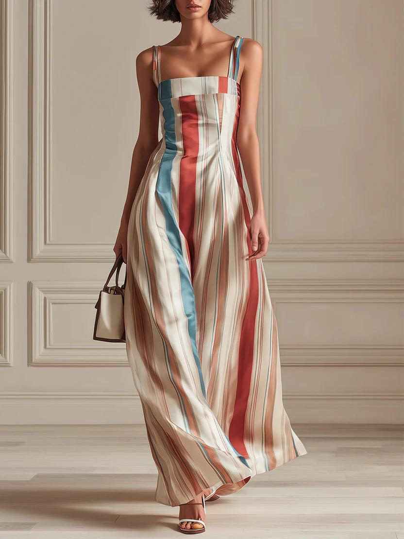 Beige Color Block Cami Loose Maxi Dress