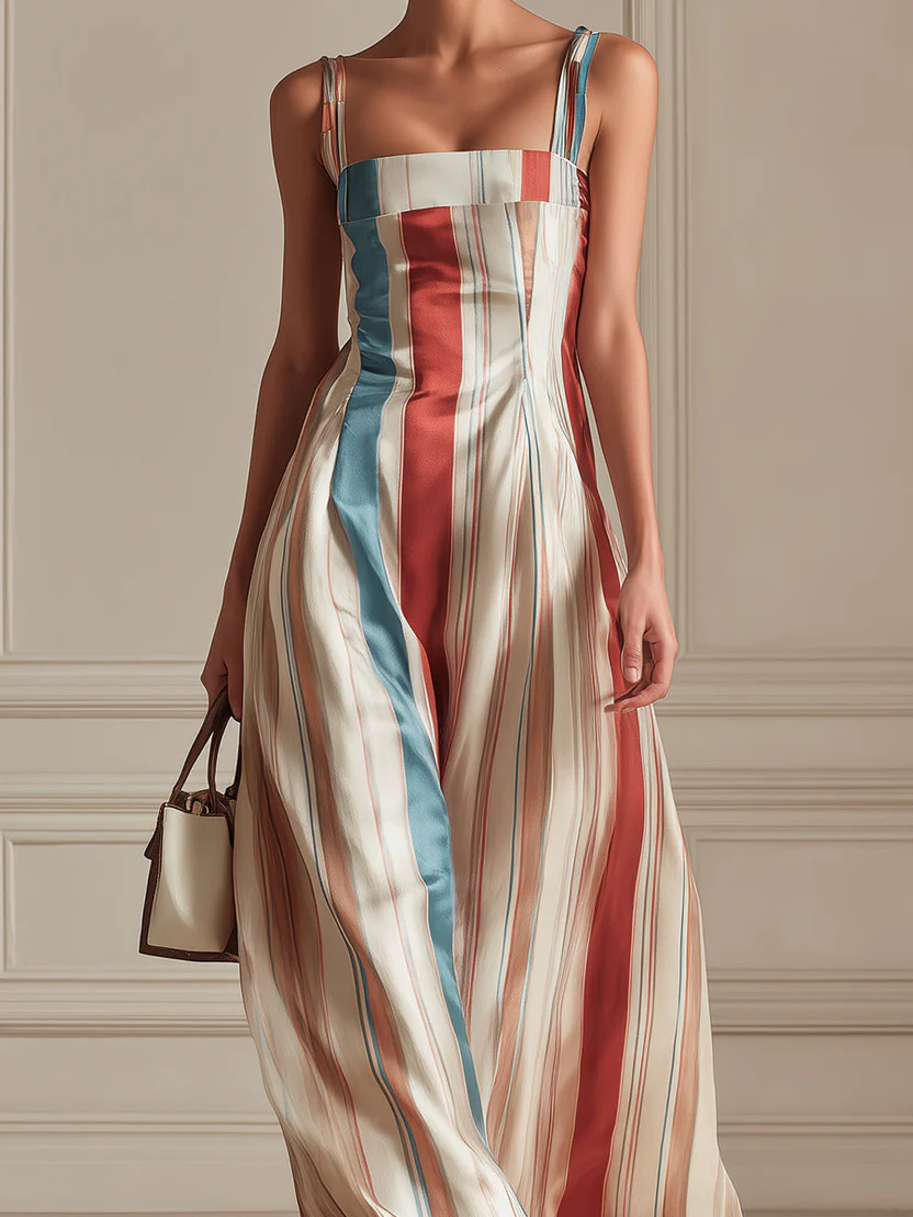 Beige Color Block Cami Loose Maxi Dress