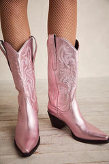 Embroidered Pointed Toe Thick Heel Western Boots