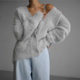 Lazy Loose Faux Mink Long-sleeved Warm Cardigan