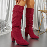 Faux Suede Mid-calf Chunky Heel Boots
