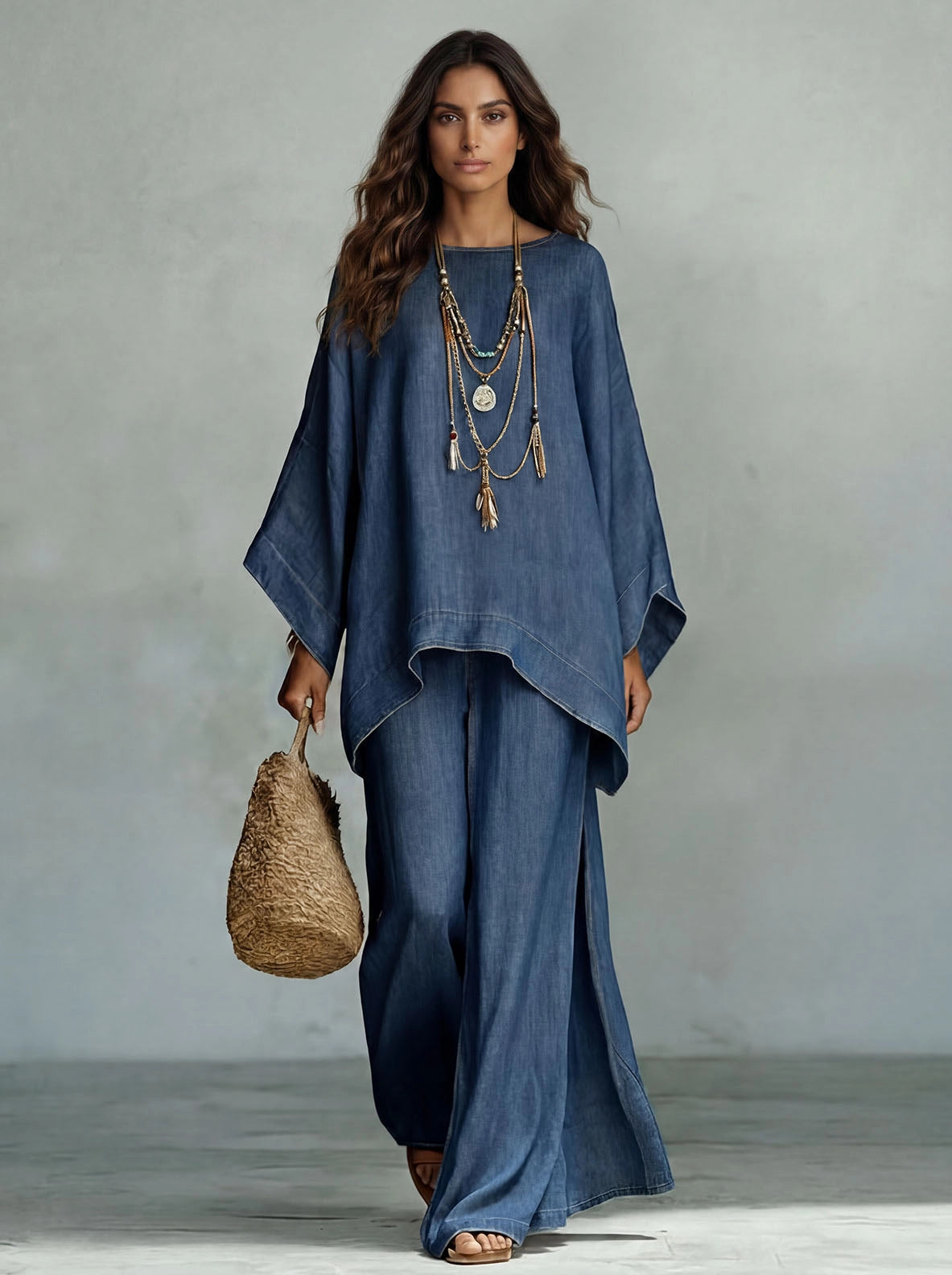 Effortless Bohemian-Luxe Denim Two-Piece Set
