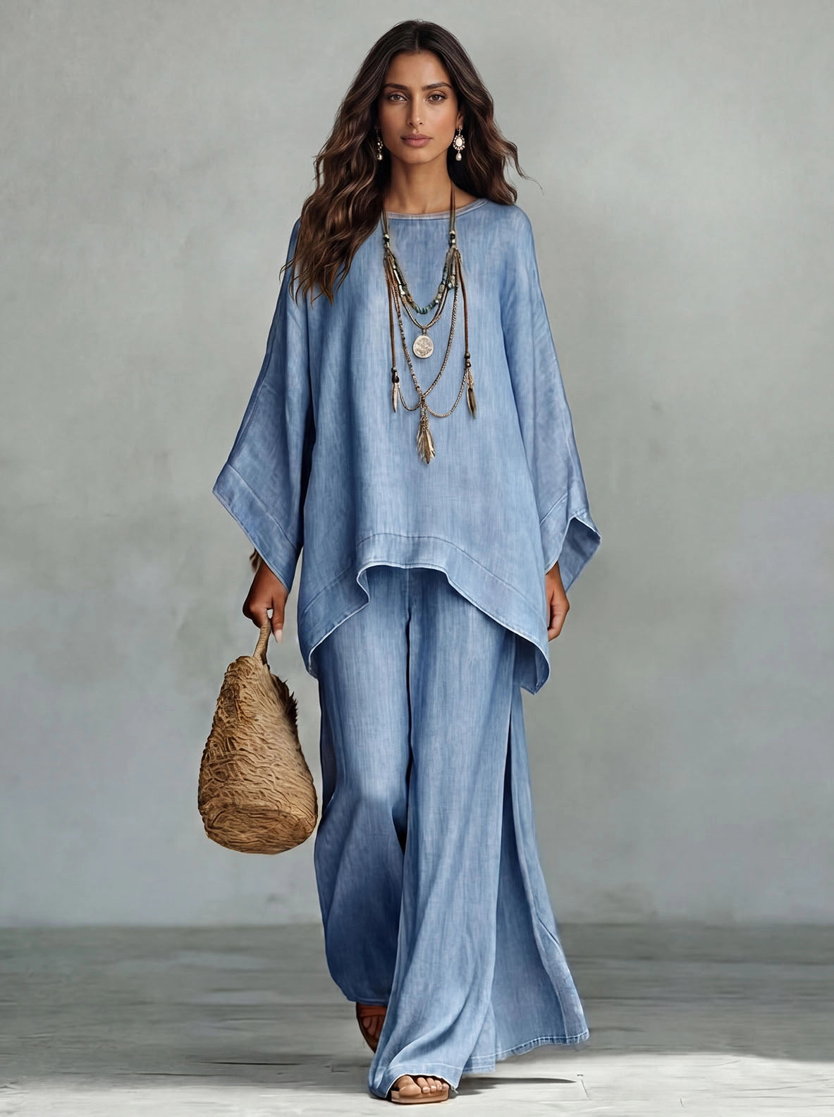Effortless Bohemian-Luxe Denim Two-Piece Set