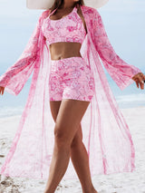 Multicolor printed three-piece swimsuit