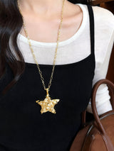 Retro Women's Silver Star and Moon Necklace