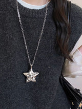 Retro Women's Silver Star and Moon Necklace