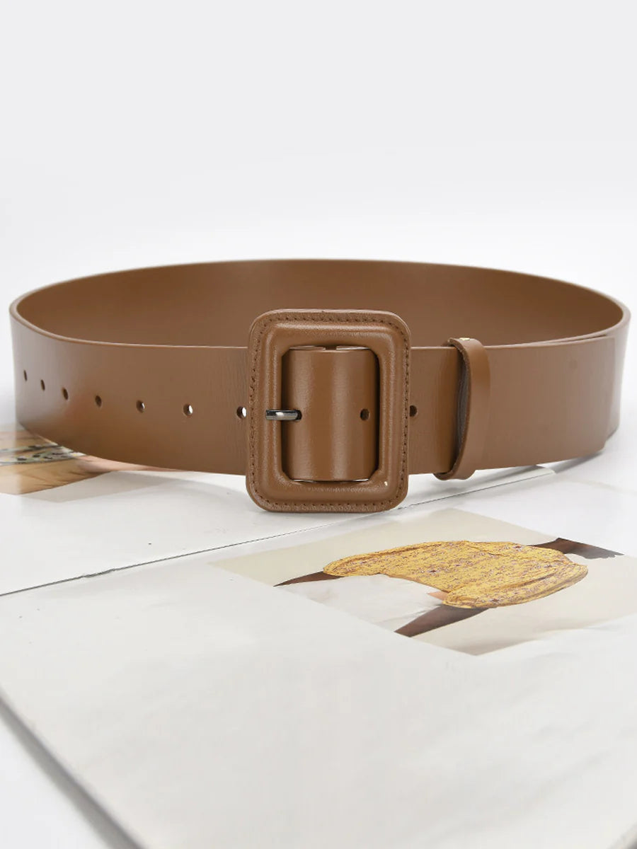 Women's Fashion Imitation Leather Solid Color Square Belt