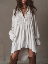 White Lace Irregular Hem Long-sleeved Mini Dress